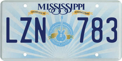 MS license plate LZN783