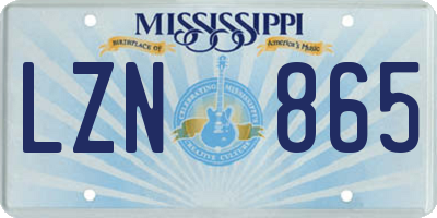 MS license plate LZN865
