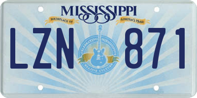 MS license plate LZN871