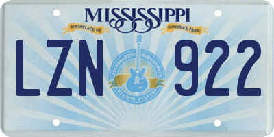 MS license plate LZN922