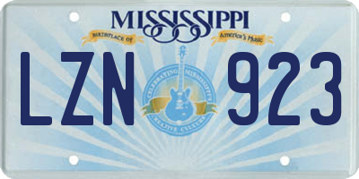 MS license plate LZN923