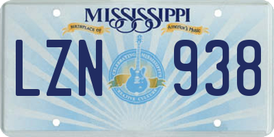 MS license plate LZN938