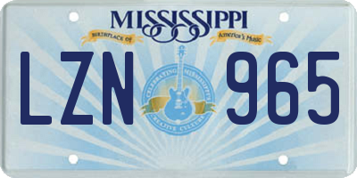 MS license plate LZN965