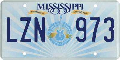 MS license plate LZN973