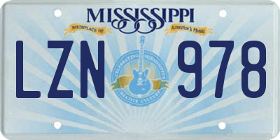 MS license plate LZN978