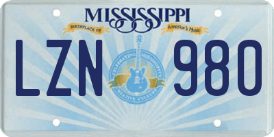 MS license plate LZN980