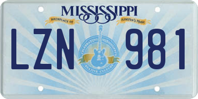 MS license plate LZN981