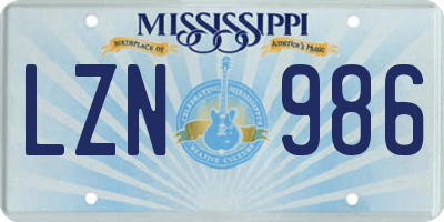 MS license plate LZN986