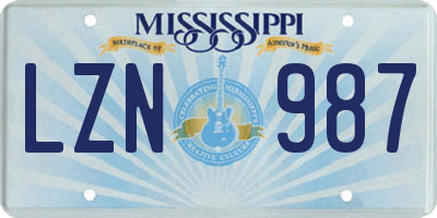 MS license plate LZN987