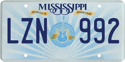 MS license plate LZN992