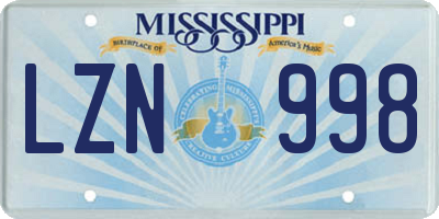 MS license plate LZN998