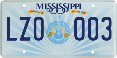 MS license plate LZO003