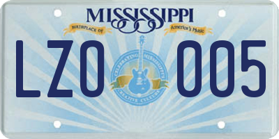 MS license plate LZO005