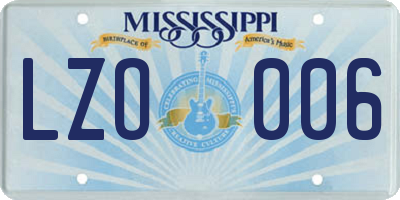 MS license plate LZO006
