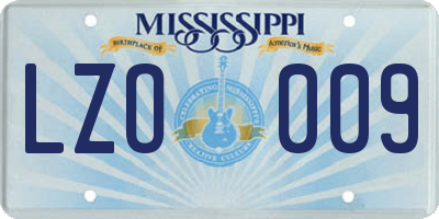 MS license plate LZO009