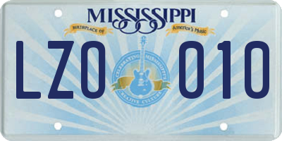 MS license plate LZO010