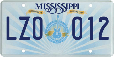 MS license plate LZO012