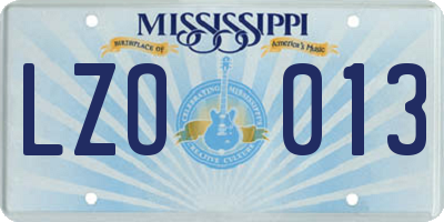 MS license plate LZO013
