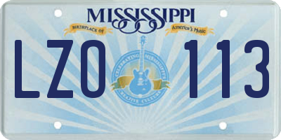 MS license plate LZO113