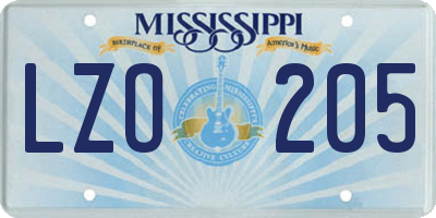 MS license plate LZO205