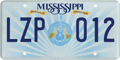 MS license plate LZP012