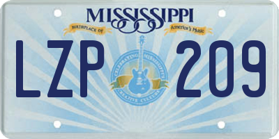 MS license plate LZP209
