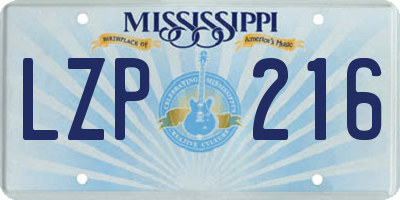MS license plate LZP216