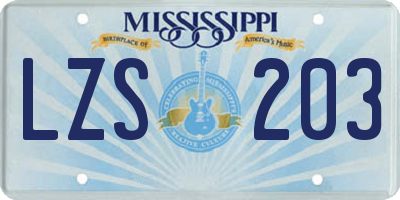 MS license plate LZS203