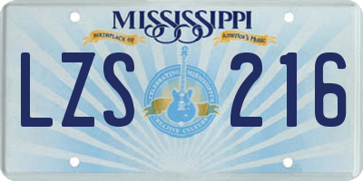MS license plate LZS216