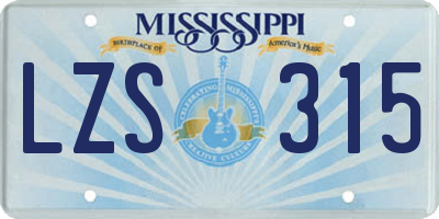 MS license plate LZS315