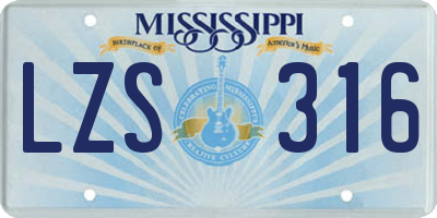 MS license plate LZS316