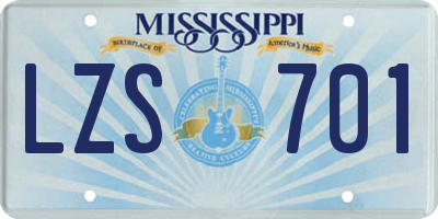 MS license plate LZS701