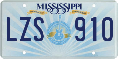 MS license plate LZS910