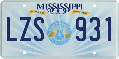 MS license plate LZS931