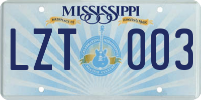 MS license plate LZT003