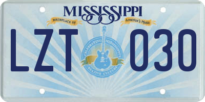 MS license plate LZT030