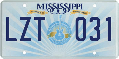 MS license plate LZT031