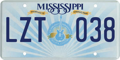 MS license plate LZT038
