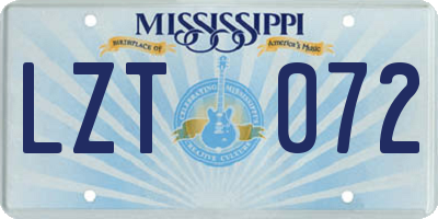 MS license plate LZT072