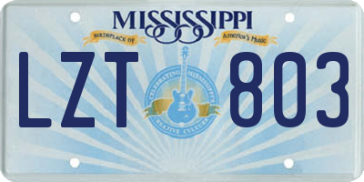 MS license plate LZT803