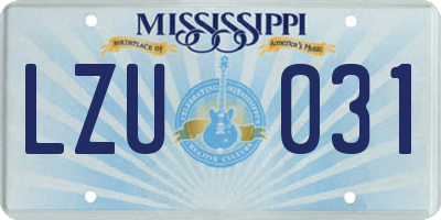 MS license plate LZU031