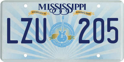 MS license plate LZU205