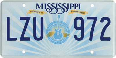 MS license plate LZU972