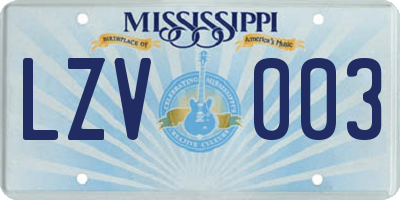 MS license plate LZV003