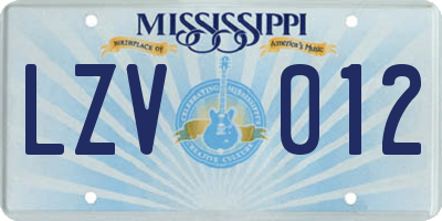 MS license plate LZV012