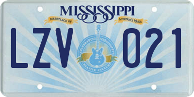 MS license plate LZV021