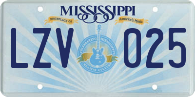 MS license plate LZV025