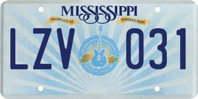 MS license plate LZV031