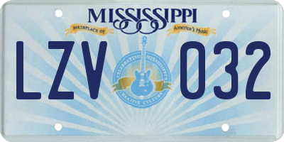MS license plate LZV032