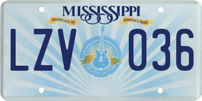 MS license plate LZV036
